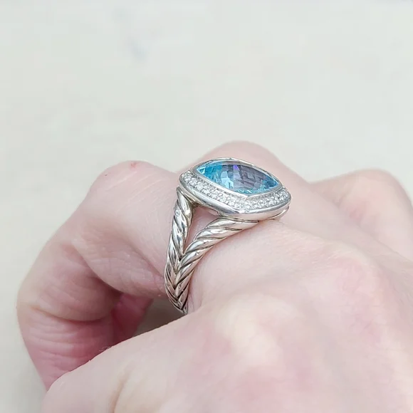 David Yurman Albion Ring With Blue Topaz And Diamonds - Picture 12 of 13